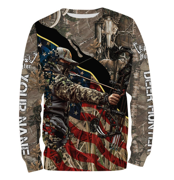 Maxcorners Custom Name Archery Bow Hunting American Flag Deer Shirt 3D All Over Printed Clothes