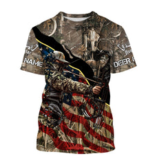 Maxcorners Custom Name Archery Bow Hunting American Flag Deer Shirt 3D All Over Printed Clothes