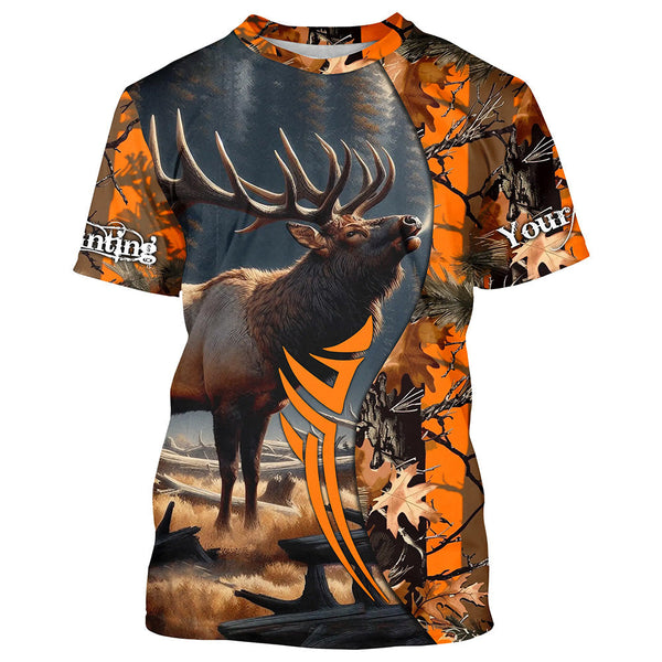 Maxcorners Elk hunting Orange camouflage custom Name all over print Shirts, Personalized gifts for hunter LM2608