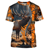 Maxcorners Elk Hunting Orange Camouflage Custom Name Shirt 3D All Over Printed Clothes