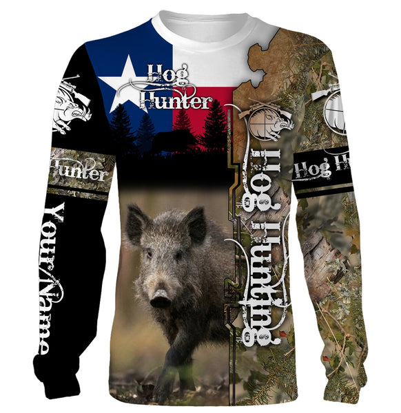 Maxcorners Hog Hunting Texas Flag Customize Name 3D Shirts