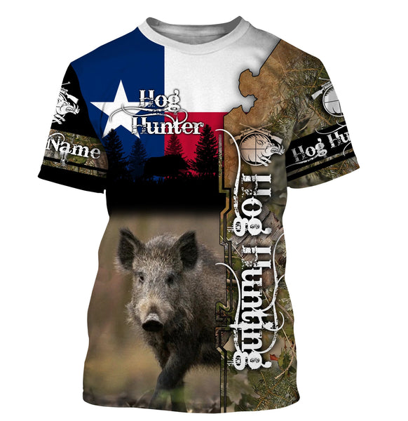 Maxcorners Hog Hunting Texas Flag Customize Name 3D Shirts