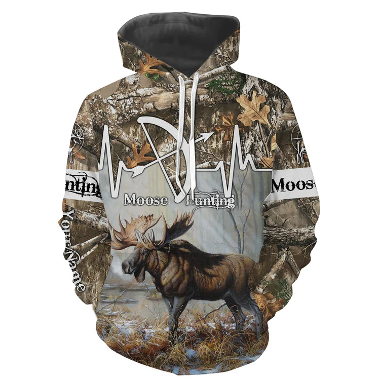 Maxcorners Best Moose Hunting Camouflage Custom Name 3D All Over Print Shirt Personalized Hunting Gifts