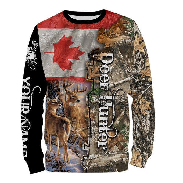 Maxcorners Custom Name Deer Hunting Canada Flag Shirt 3D All Over Printed Clothes