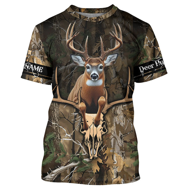 Maxcorners Deer Hunting Big Buck Jumping Camouflage Custom Name all over print Shirts, Deer Hunting Gifts LM2608