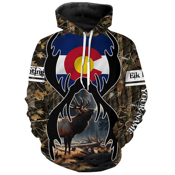Maxcorners Elk Hunting Colorado Flag Custom Name Shirt 3D All Over Printed Clothes