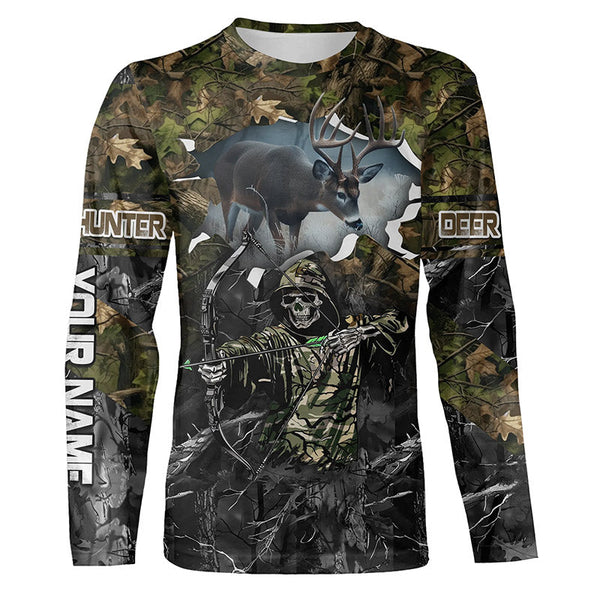 Maxcorners Deer Hunting Grim Reaper Camouflage Shirts For Deer Hunters Custom Name Shirt 3D All Over Printed Clothes