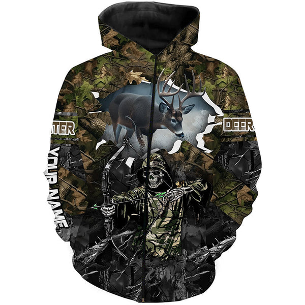 Maxcorners Deer Hunting Grim Reaper Camouflage Shirts For Deer Hunters Custom Name Shirt 3D All Over Printed Clothes