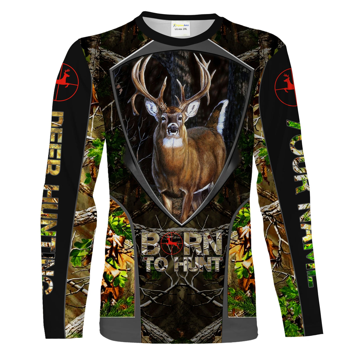 Maxcorners Born to Hunt Whitetail Deer Hunting Customize Name 3D Shirts