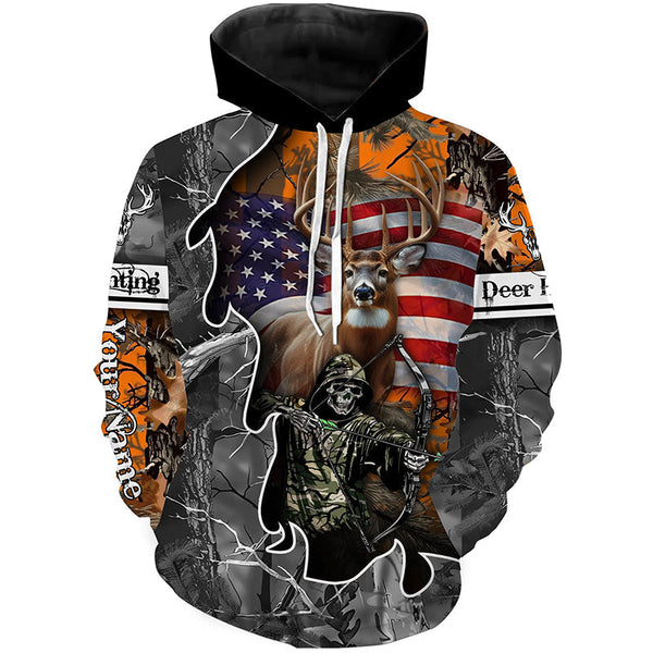 Maxcorners Deer Hunting American Flag Grim Reaper Custom Name camouflage Shirts for Hunters, Hunting Clothin LM2608
