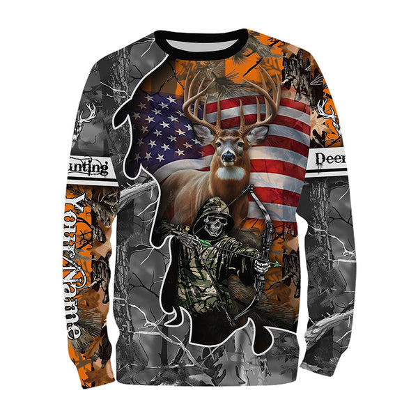 Maxcorners Deer Hunting Hunter American Flag Patriotic Custom Name Shirt 3D All Over Printed Clothes