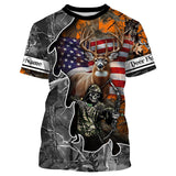 Maxcorners Deer Hunting American Flag Grim Reaper Custom Name camouflage Shirts for Hunters, Hunting Clothin LM2608