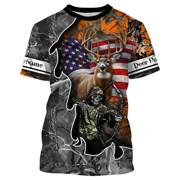 Maxcorners Deer Hunting Hunter American Flag Patriotic Custom Name Shirt 3D All Over Printed Clothes