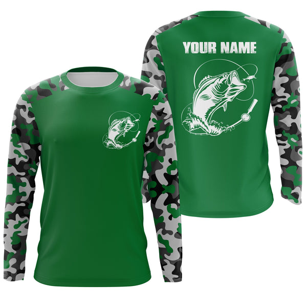 Maxcorners Bass Camouflage Green Fishing Customize Name 3D Shirts