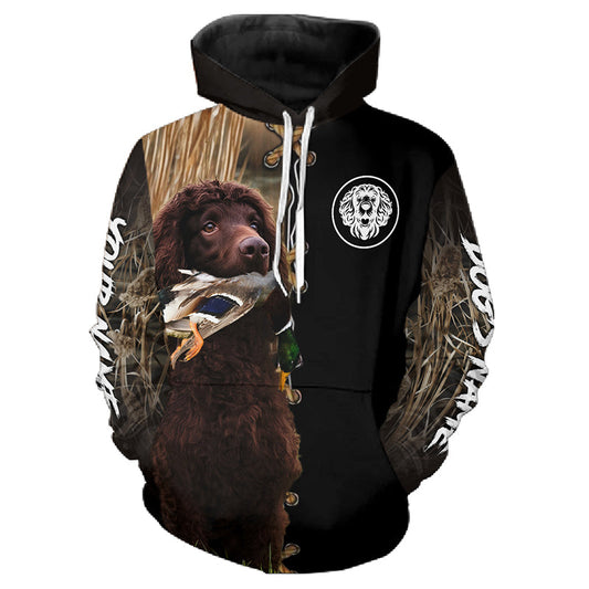 Maxcorners Irish Water Spaniel Hunting Dog Custom Name Hoodie Shirt for Hunter | Duck
