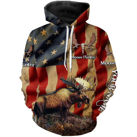 Maxcorners Us Moose Hunting Shirt American Flag Camo Custom Name Full Printing Shirt Personalized Moose Hunter Gifts