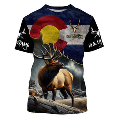 Maxcorners Elk Hunting Colorado Flag Custom Name Shirt 3D All Over Printed Clothes