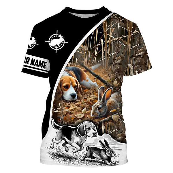 Maxcorners Rabbit Hunting with Beagle Dog Camo Custom name all over print Shirts, Personalized Gifts LM2608