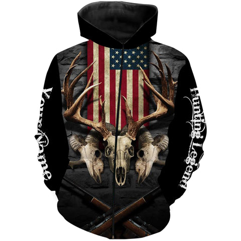 Maxcorners Hunting Legend American Flag Customize Name 3D Shirts