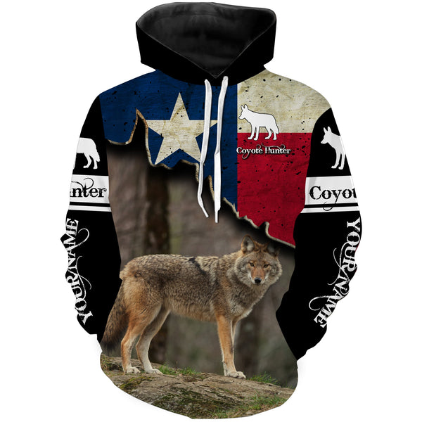 Maxcorners Coyote Hunting Texas Flag Custom Name Shirt 3D All Over Printed Clothes