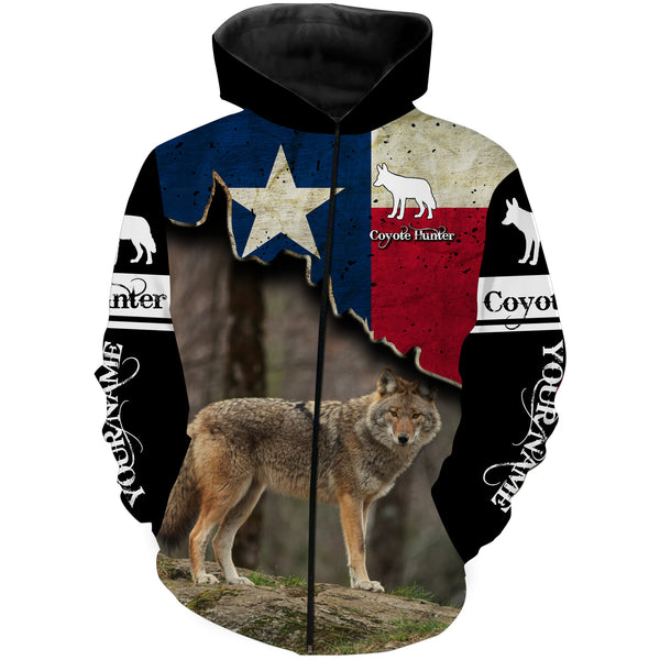 Maxcorners Coyote Hunting Texas Flag Custom Name Shirt 3D All Over Printed Clothes