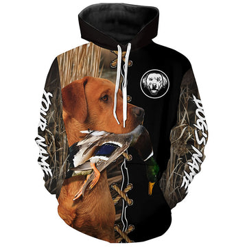Maxcorners Fox Red Labrador Retriever Hunting Custom Name Shirt, Personalized Hunting Dog Hoodie  | Duck