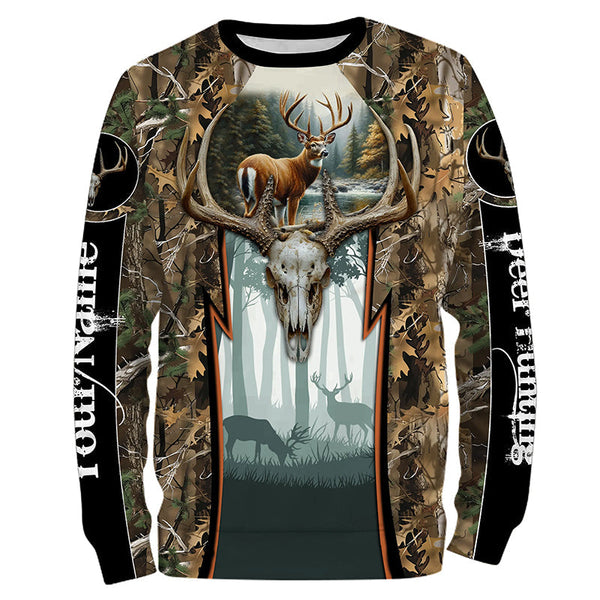 Maxcorners Whitetail Deer Hunting Camouflage Custom Name All Over Print Shirts, Deer Hunting Gifts