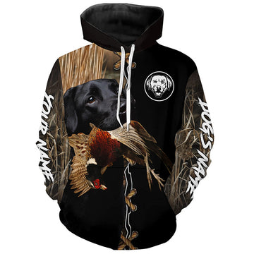 Maxcorners Black Labrador Retriever Hunting Dog Custom Name Hoodie Shirt for Hunter  | Pheasant