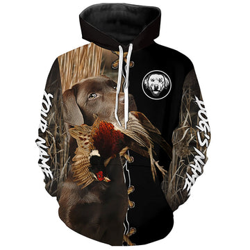 Maxcorners Chocolate Labrador Retriever Hunting Dog Custom Name Hoodie Shirt for Hunter  | Pheasant
