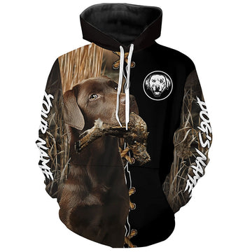 Maxcorners Chocolate Labrador Retriever Hunting Dog Custom Name Hoodie Shirt for Hunter  | Grouse