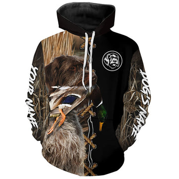Maxcorners Wirehaired Pointing Griffon Hunting Dog Custom Name Hoodie Shirt for Hunter  | Duck