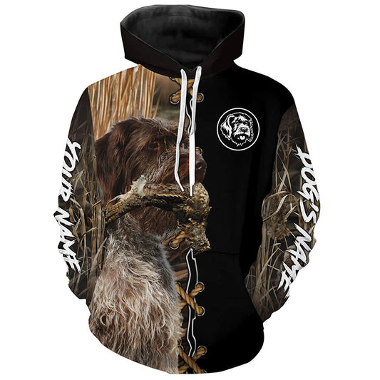 Maxcorners Wirehaired Pointing Griffon Hunting Dog Custom Name Hoodie Shirt for Hunter  | Grouse
