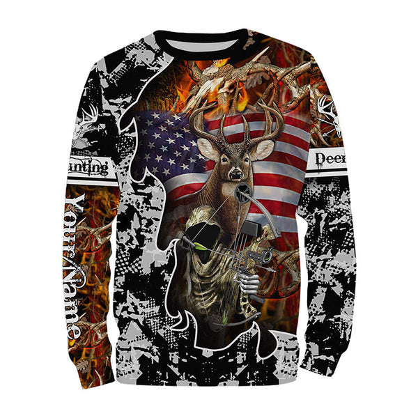 Maxcorners Custom Name Deer Hunting American Flag 3D All Over Printed Clothes