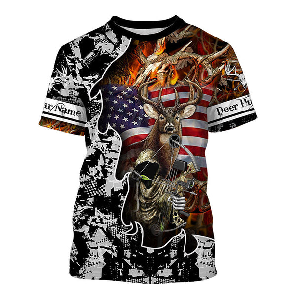 Maxcorners Custom Name Deer Hunting American Flag 3D All Over Printed Clothes