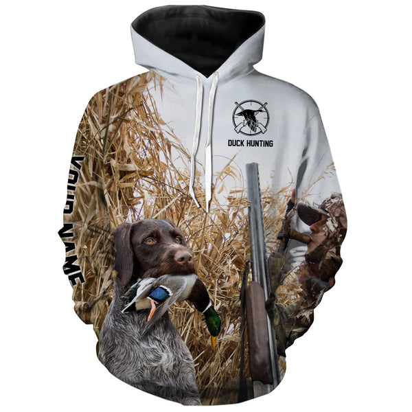Maxcorners Duck hunting with Dog German wirehaired pointer Custom Name All over print Shirt, Duck hunting gifts LM2608
