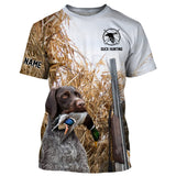 Maxcorners Duck hunting with Dog German wirehaired pointer Custom Name All over print Shirt, Duck hunting gifts LM2608