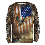 Maxcorners Duck Hunting American Flag Camo Custom Name Shirt 3D All Over Printed Clothes