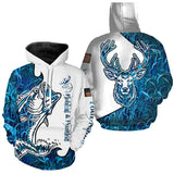 Maxcorners Fishing and Hunting Deer and Bass blue camo all over print Shirt, Hoodie - Personalized Gifts LM2608