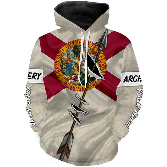 Maxcorners Archery Bow Hunting Florida flag custom Name 3D All over print Shirt, Archers Gifts for Adult and Kid LM2608