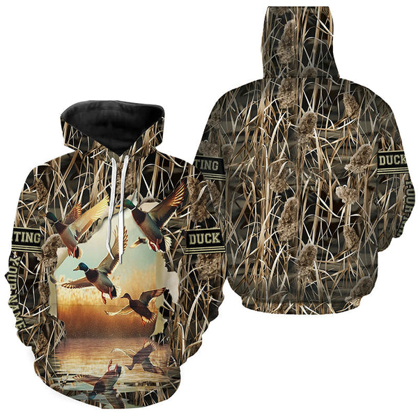 Maxcorners Mallard Duck Hunting Waterfowl Camo Custom Name Shirts for Men and Kid, Duck Hunting clothing LM2608