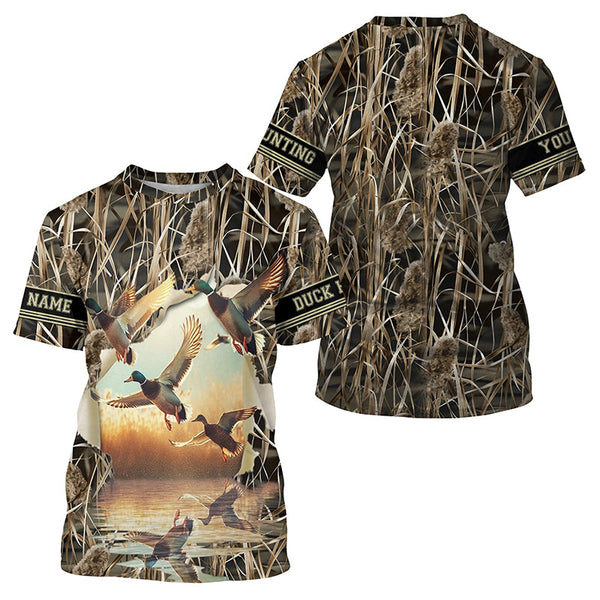 Maxcorners Mallard Duck Hunting Waterfowl Camo Custom Name Shirts for Men and Kid, Duck Hunting clothing LM2608