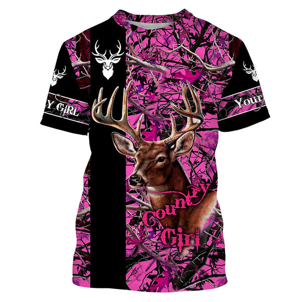 Maxcorners Deer Hunting Pink Customize Name 3D Shirts