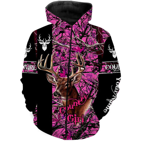 Maxcorners Deer Hunting Pink Customize Name 3D Shirts