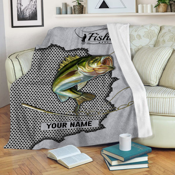 Maxcorners Bass Fishing Customized Name 3D Quilt - Blanket