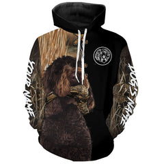 Maxcorners Chocolate Labradoodle Hunting Grouse Dog Custom Name Hoodie Shirt for Hunter