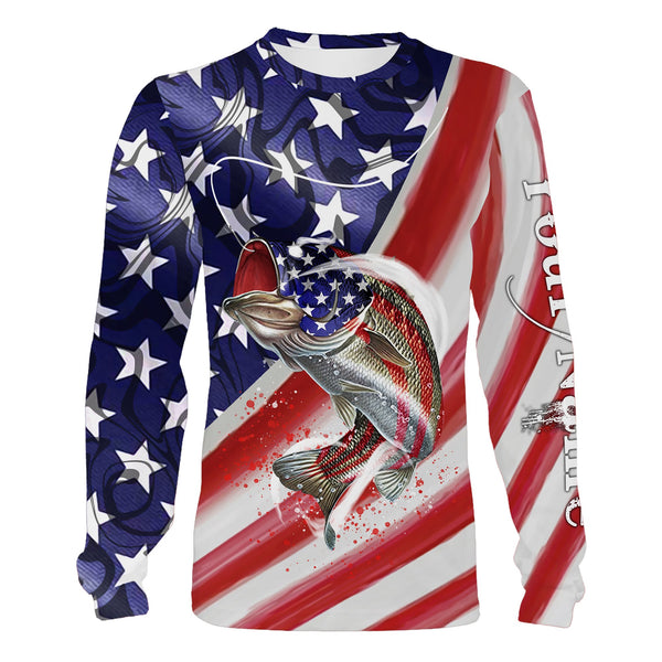 Maxcorners Bass Fishing American Flag Customize Name 3D Shirts