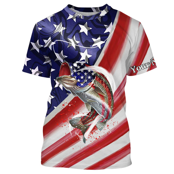 Maxcorners Bass Fishing American Flag Customize Name 3D Shirts