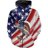 Maxcorners Bass Fishing American Flag Customize Name 3D Shirts