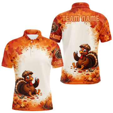Maxcorners Thanksgiving Turkey Men Golf Polo Shirt Custom Name, Personalized Fall Golf Tops LM0208
