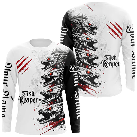 Maxcorners Personalized Fishing Fish Skeleton Fishing Shirts Jerseys, Fish Reaper Skull Fishing Shirts LM0503